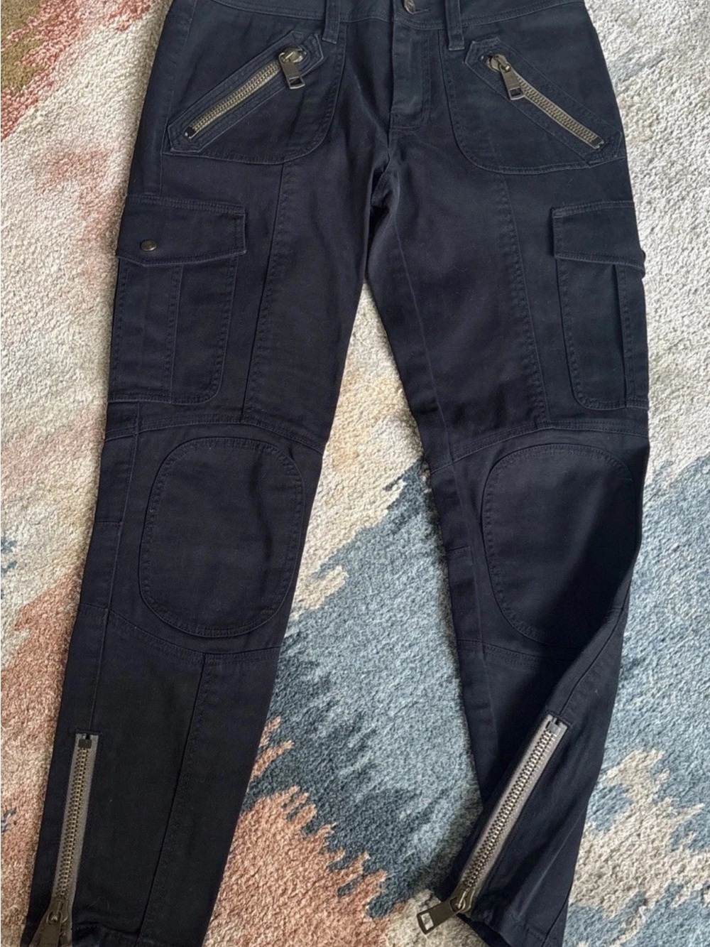 Burberry Brit Black Jeans Sz 27 Moto Style Zipper Accents Designer PERFECT COND